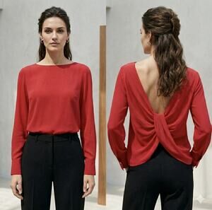 Club Monaco Rodvak Silk Top Women’s M Gypsy Red Low Back Drape NWT Coquette